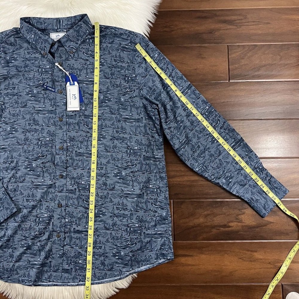 Southern Tide Blue Patterned Casual Button Down S… - image 4
